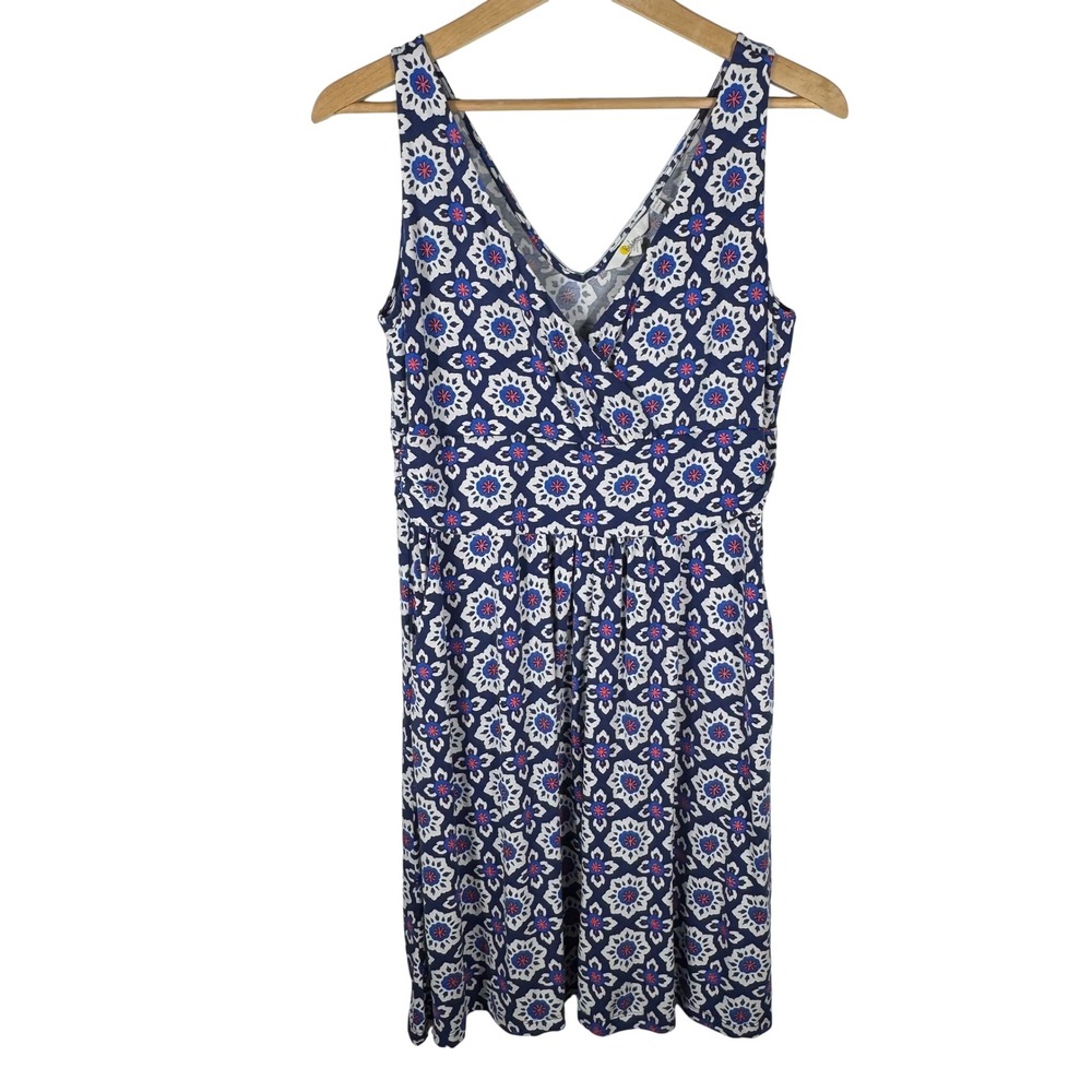 Boden Effie Geometric Surplice V-Neck Jersey Dress Women 10P Blue Medallion Midi